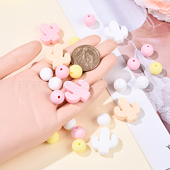サボテン/丸型シリコンビーズ  ピンク  12~25x12~23x8~12mm  穴：2mm  36個/セット&nbsp;SIL-YW0001-50A