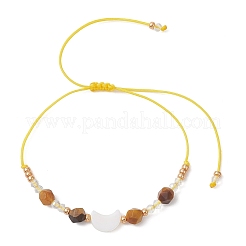Natural Tiger Eye & Freshwater Shell Moon Charm Bracelets&nbsp;BJEW-MZ00303-02