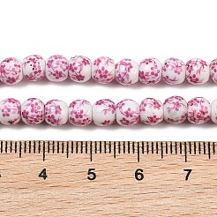 手作り花柄陶器セラミックビーズ連売り  ラウンド  パールピンク  6mm  穴：2mm  約60個/連  11.6~13インチ&nbsp;X-PORC-M005-6mm-03
