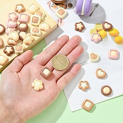 32 個 16 スタイル不透明樹脂模造食品カボション  ビスケット  フラットラウンド＆スター＆ハート＆スクエア  ミックスカラー  16~17x15~17.5x5.7~6.5mm  2個/スタイル&nbsp;CRES-CJ0001-65