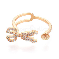 Scissors Shape Brass Micro Pave Clear Cubic Zirconia Cup Peg Ring Settings&nbsp;KK-T076-11G