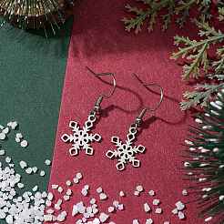 変色しない中空クリスマススノーフレーク201ステンレススチールダングルイヤリング（女性用）  ステンレス鋼色  35x12.8mm&nbsp;EJEW-JE05875