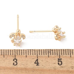 Brass & Clear Cubic Zirconia & Glass Stud Earrings&nbsp;EJEW-Q014-15G