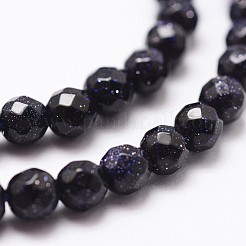 合成ブルーゴールドストーン青金砂石ビーズ連売り  多面カット  ラウンド  6mm  穴：1mm  約60個/連  14インチ&nbsp;G-D840-14-6mm