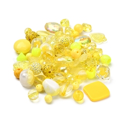 100グラムのアクリルビーズ  混合図形  きいろ  5.5~28x6~20x3~11mm  穴：1~5mm&nbsp;SACR-YW0001-41B