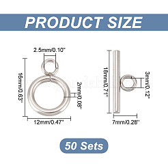 304ステンレススチールトグル留め具  リング  ステンレス鋼色  リング：16x12x2mm  穴：2.5mm  バー：18x7x2mm  穴：3mm  50セット /箱&nbsp;STAS-UN0002-23A