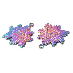 304ステンレスペンダント  三角と目のチャーム付きリーフ  虹色  28x25x2mm  穴：3mm&nbsp;STAS-Z041-22RC