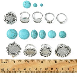 DIY Adjustable Oval/Half Round Synthetic Turquoise & Stainless Steel & Iron Finger Rings Making Kits&nbsp;DIY-FS0006-13