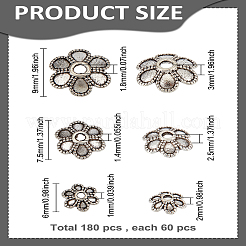 180個3スタイルの合金ビーズキャップ  6  - 花びらの花  アンティークシルバー  6~9x2~3mm  穴：1~1.8mm  60個/スタイル&nbsp;FIND-LP0002-82