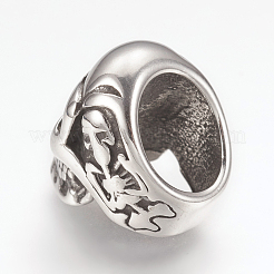 316サージカルステンレスビーズ  大穴ビーズ  スカル  アンティークシルバー  15.5x11x14mm  穴：8mm&nbsp;STAS-G164-13AS