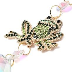 合金製ラインストーンとガラスチャームのサンキャッチャー  虹色のプリズム吊り下げ式ガーデンオーナメント  ウィンドウ  カエル  241x51.5x30.5mm&nbsp;HJEW-E013-01G-D