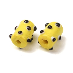 手作りのでこぼこランプワークビーズ  ドットのある列  きいろ  15x11.5~12mm  穴：1.8mm&nbsp;LA-CBAEC7C-01A