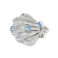 Brass Pave Light Sky Blue and Clear Cubic Zirconia Sea Animal Connector Charms&nbsp;KK-M326-07A-P