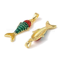 真鍮製マイクロパヴェキュービックジルコニアペンダント  エナメル  魚のチャーム  長持ちメッキ  18KGP本金メッキ  ファイヤーブリック  25.5x9x3.5mm  穴：4x2mm&nbsp;KK-A290-07G-02