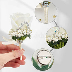 Cloth Rose Flower Boutonniere Brooch with Rhinestone&nbsp;LS-AJEW-WH0258-294C