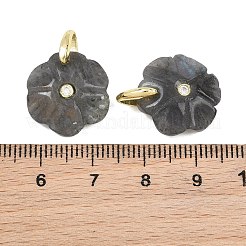 天然石ラブラドライトペンダント  真鍮マイクロパヴェキュービックジルコニアの金具が付いたフラワーチャーム  ゴールドカラー  16.5~17x15~16x4.5~5.5mm  穴：4.4x4mm&nbsp;GG-NH0016-01G-09