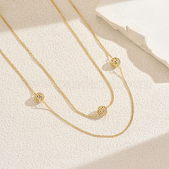Minimalist Alloy Hollow Round Beaded Link Chain Long Necklaces for Layering and Occasions&nbsp;QH7554