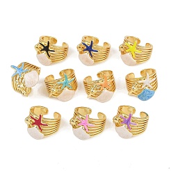 Brass Enamel Adjustable Cuff Rings for Women&nbsp;RJEW-G357-01G