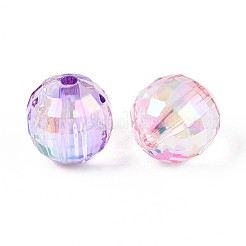 UVメッキ透明アクリルビーズ  虹色の  ラウンド  多面カット  ミックスカラー  15.5~16mm  穴：2.8mm&nbsp;TACR-N020-03