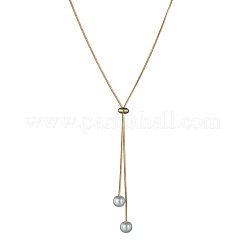 Alloy Snake Chain Slider Lariat Necklaces with Plastic Imitation Pearl Round Beads&nbsp;WG87CD3-01