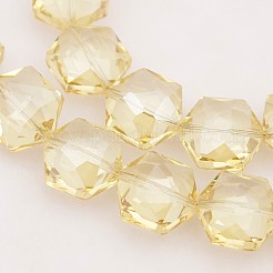 六角電気メッキフル虹ガラスビーズ連売りメッキ  多面カット  淡黄色  15x14x8mm  穴：1mm  約50個/連  30インチ&nbsp;EGLA-P015-F01