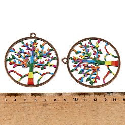 合金ビッグサイズペンダントトップ  フラット ラウンド ツリー チャーム付き  赤銅鉱  カラフル  61x57x1.5mm  穴：3.5mm&nbsp;AL-CBA75EE-01B-R
