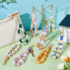 16Pcs 8 Styles Zinc Alloy Polyester Flower Keychains&nbsp;HJEW-TW0001-02
