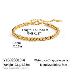 女性用4mm 304ステンレススチール製ラウンドビーズブレスレット  18KGP本金メッキ  6.69インチ（17cm）&nbsp;TJ0517-2