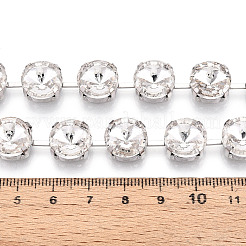 鉄ラインストーンカップチェーン  スプールで  フラットラウンド  プラチナ  クリスタル  12x8mm  約14.99フィート（4.57m）/ロール&nbsp;CH-T006-11A