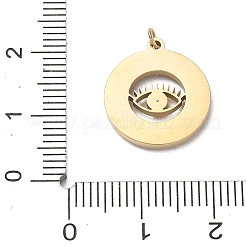 304ステンレスペンダント  ラインストーン付き  アイチャーム付きフラットラウンド  ゴールドカラー  17x15x2mm  穴：2mm&nbsp;RB-CBAC930-02G