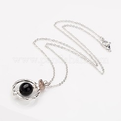 Natural Black Agate(Dyed & Heated) Pendant Necklaces&nbsp;NJEW-JN01610-04