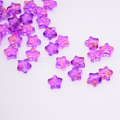 透明ガラスビーズ  金箔  スター  パープル  8x8.5x4mm  穴：1mm&nbsp;GLAA-WH0022-56B