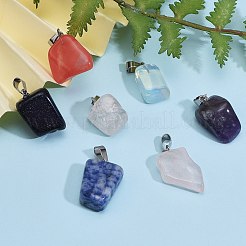 24個8スタイルの天然および合成宝石用原石のペンダント  ステンレススチール製のベールスナップ付き  ナゲット  ステンレス鋼色  15~35x10~20x5~15mm  穴：3x7.5mm  3個/スタイル&nbsp;G-SZ0001-26