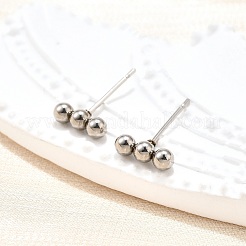 Tarnish Resistant 201 Stainless Steel Beaded Horizontal Bar Stud Earrings with 316 Stainless Steel Pin for Women&nbsp;X-STAS-K238-01P