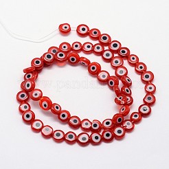 Handmade Evil Eye Lampwork Flat Round Bead Strands&nbsp;LAMP-L058-10mm-06