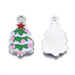 クリスマスツリー合金エナメルペンダント  クリスマステーマ  パールピンク  26x15x2mm  穴：3mm&nbsp;ENAM-R041-18