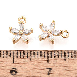 真鍮キュービックジルコニアチャーム  花  透明  18KGP本金メッキ  9.5x8x3mm  穴：1mm&nbsp;X-KK-S348-435