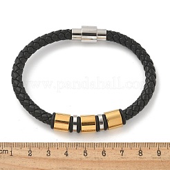 編み込みマイクロファイバーレザーコードブレスレット  女性用・男性用304ステンレススチールブレスレット  オーバル  ブラック  8-1/2インチ（21.5cm）&nbsp;BJEW-Q010-02A