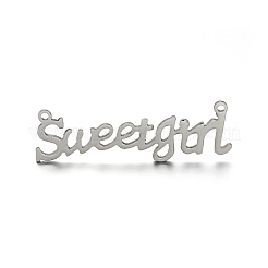 変色しにくい304ステンレススチールペンダント  単語sweetgirl  ステンレス鋼色  11x40x1mm  穴：1mm&nbsp;STAS-M220-11