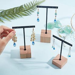 鉄のイヤリングスタンドセット  ブナ材の正方形のシャーシ  ブラック  4x7.5x12~16cm  穴：2mm  3個/セット&nbsp;EDIS-WH0006-23