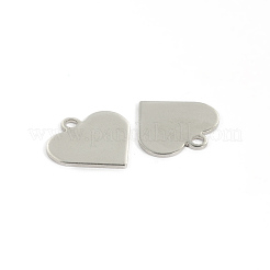 変色しにくい304ステンレススチールチャーム  ハート  空白タグチャームのスタンプ  ステンレス鋼色  15.5x16x1mm  穴：2mm&nbsp;STAS-G130-08P