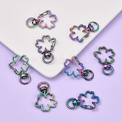 亜鉛合金スイベルカニカン  スイベルスナップフック  花  虹色  36x24x6mm  穴：5x9mm&nbsp;PALLOY-WH0070-98M
