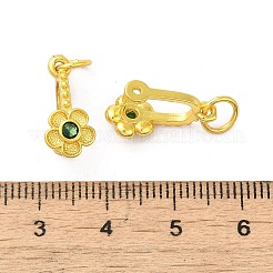ラックメッキ真鍮パヴェキュービックジルコニアフラワーシェイプアイスピックピンチベイル  丸カン付き  長持ちメッキ  グリーン  17x7.5mm  ピン：1mm&nbsp;KK-D100-04G-01