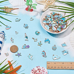 海洋動物亜鉛合金エナメルペンダント100個  プラスチック製のビーズと  混合図形  ゴールドカラー  11~31.5x10~26x1~7mm  穴：1.2~2mm&nbsp;FIND-WR0012-76