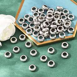 変色しにくい304ステンレススチール製大穴ロンデルビーズ  ステンレス鋼色  11x5mm  穴：7mm&nbsp;X-STAS-Q175-02