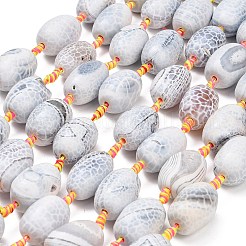 ファイヤーアゲートクラックルビーズ連売り  染め＆加熱  オーバル  ホワイト  28~29x19~21mm  穴：2~2.5mm  約11個/連  16.34''（41.5センチメートル）&nbsp;G-A321-J06-01
