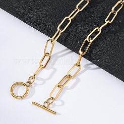 ユニセックス PVD 真空メッキ 304 ステンレススチール ペーパークリップ チェーン ネックレス  長持ちメッキ  トグル留め金付き  ゴールドカラー  17.71インチ（45cm）&nbsp;NJEW-H215-02G