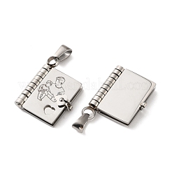 304ステンレスペンダント  父と子のチャームが描かれた本  洗練された  ステンレス鋼色  25x18x4.5mm  穴：5.5x2.5mm&nbsp;SA-CBA694E-01P-07