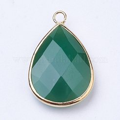 ゴールデントーン真鍮ガラスティアドロップペンダント  多面カット  オリーブドラブ  18x10x5mm  穴：2mm&nbsp;X-GLAA-M006-A-05G