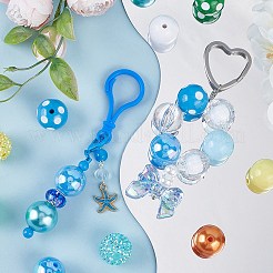 60個 12スタイル DIY アクリル & プラスチック ラウンドビーズ ジュエリー製作キット  ライトブルー  19~20x18~19mm  穴：2~3mm  5個/スタイル&nbsp;DIY-SC0025-49B